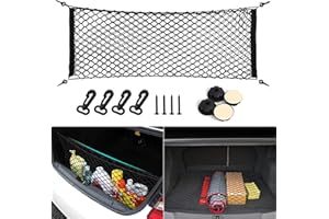 Cargo Net Adjustable High Elastic Universal Double-Layer Storage Net Organizer with Hooks Screws Automotive Rear Cargo Net fo