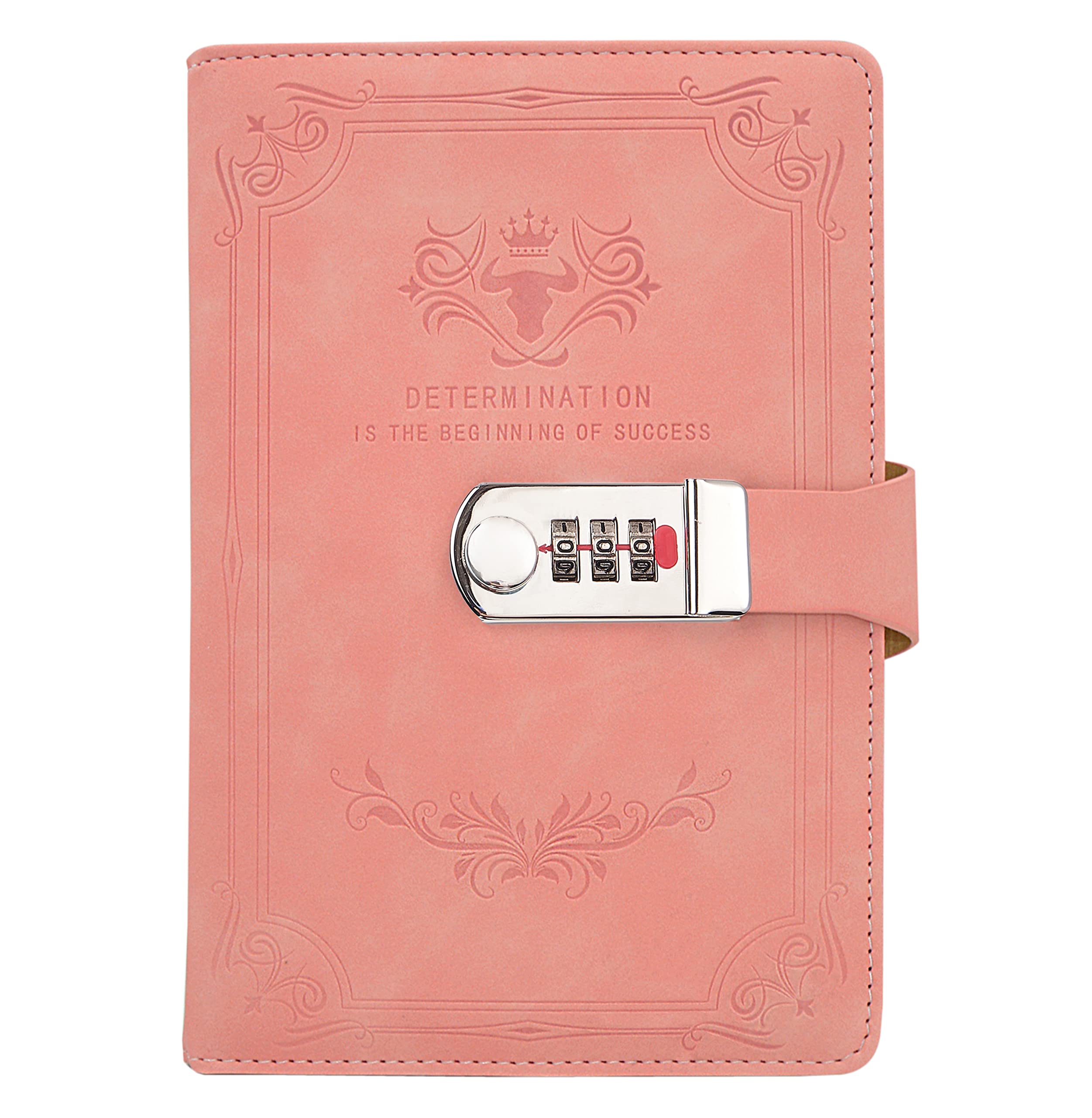 Auvier Diary with Lock, PU Leather Password Lock Notebook, Lockable Journal for Adults with Combination Lock, A5 Writing Notebook Secret Notepad for Office Women Men, Pink