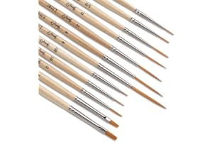Jerry Q Art 12 Pcs Detail Paint Brushes, Golden Synthetic Hair, High Performance for Oil, Acrylic and Watercolor JQ-503