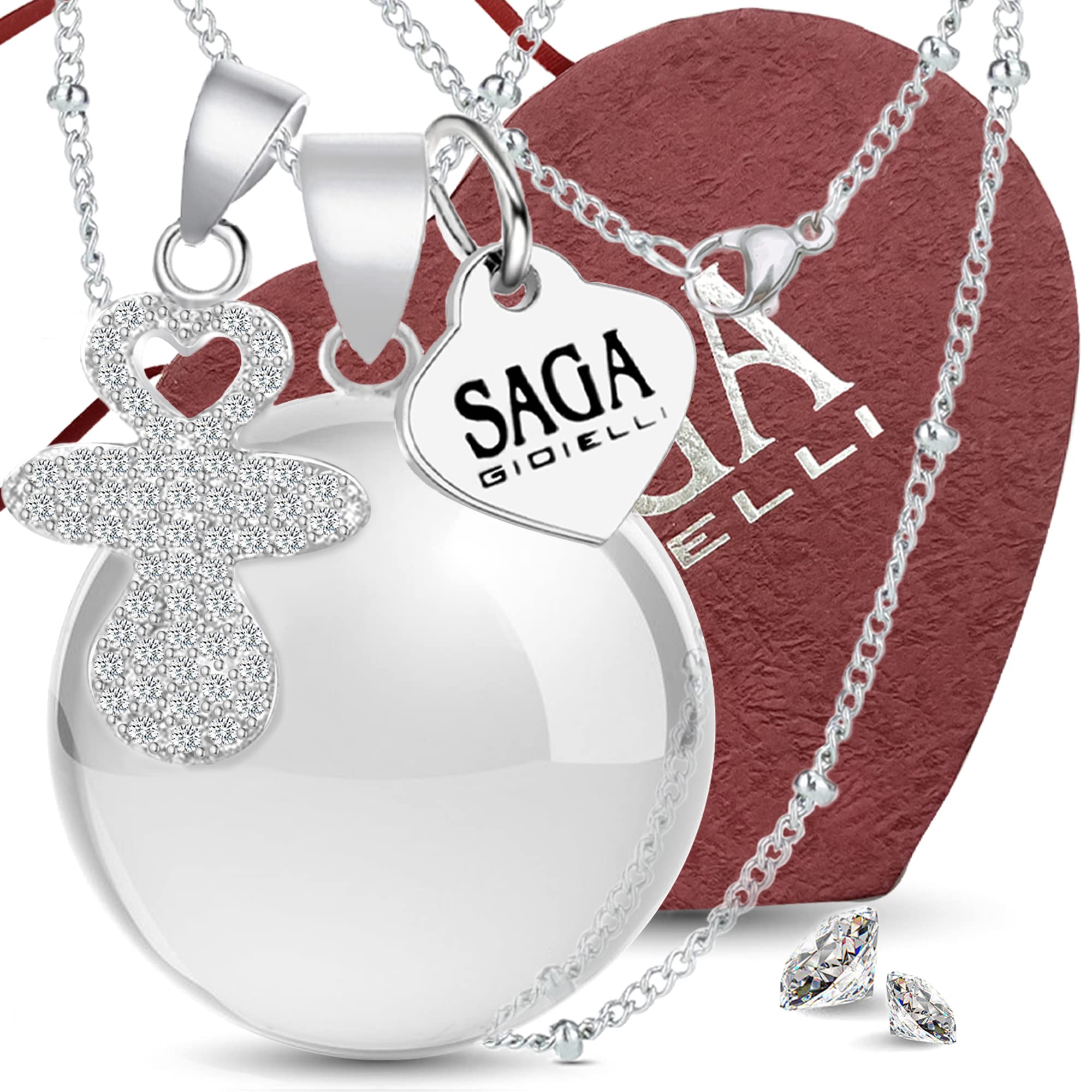 SAGA GIOIELLI® MEXANIC BOLA ANGEL RINGER NECKLACE WITH NAPP CRYSTAL CHARCOCK — image 1