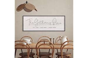 LUZHIQIANG The Gathering Place Sign Wall Art Decor 40"x15" Rustic Farmhouse Vintage Dining Room Siold Wooden Framed Large Home Kitchen Simple And Beautiful Wall Hanging gather Decoration (Black)