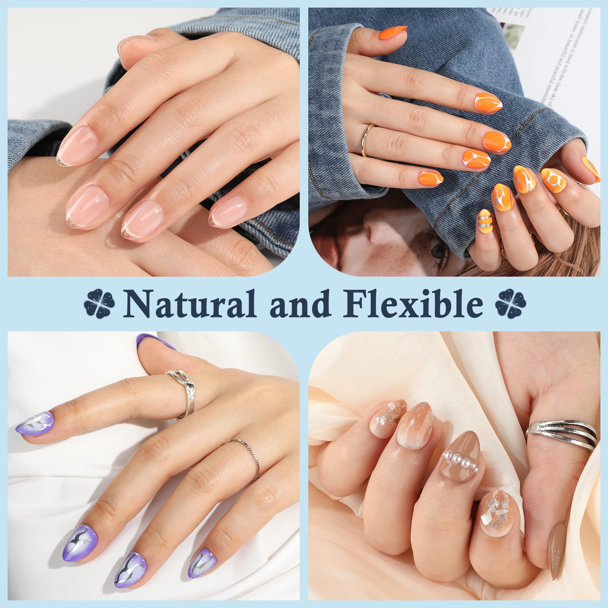 Luckyfairy Extra Short Almond Nail Tips, 240pcs Soft Gel Pre-Shaped Acrylic Fake Nails, Half Matte Full Cover Clear Gelly Press on Flase Nail Tips for Extension Nail Manicure Home DIY 12 Sizes - Image 2