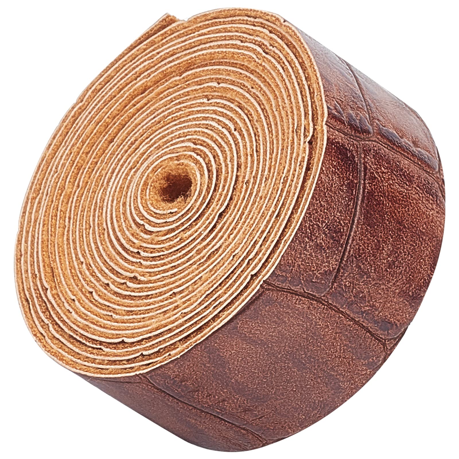 GORGECRAFT Crocodile Pattern Leather Strap Strip 1 Inch Wide 79 Inch Long Bump Texture Leather Belt Wrap Single Sided Flat Cord for DIY Crafts Projects Clothing Making Bag Handles（Coconut Brown）
