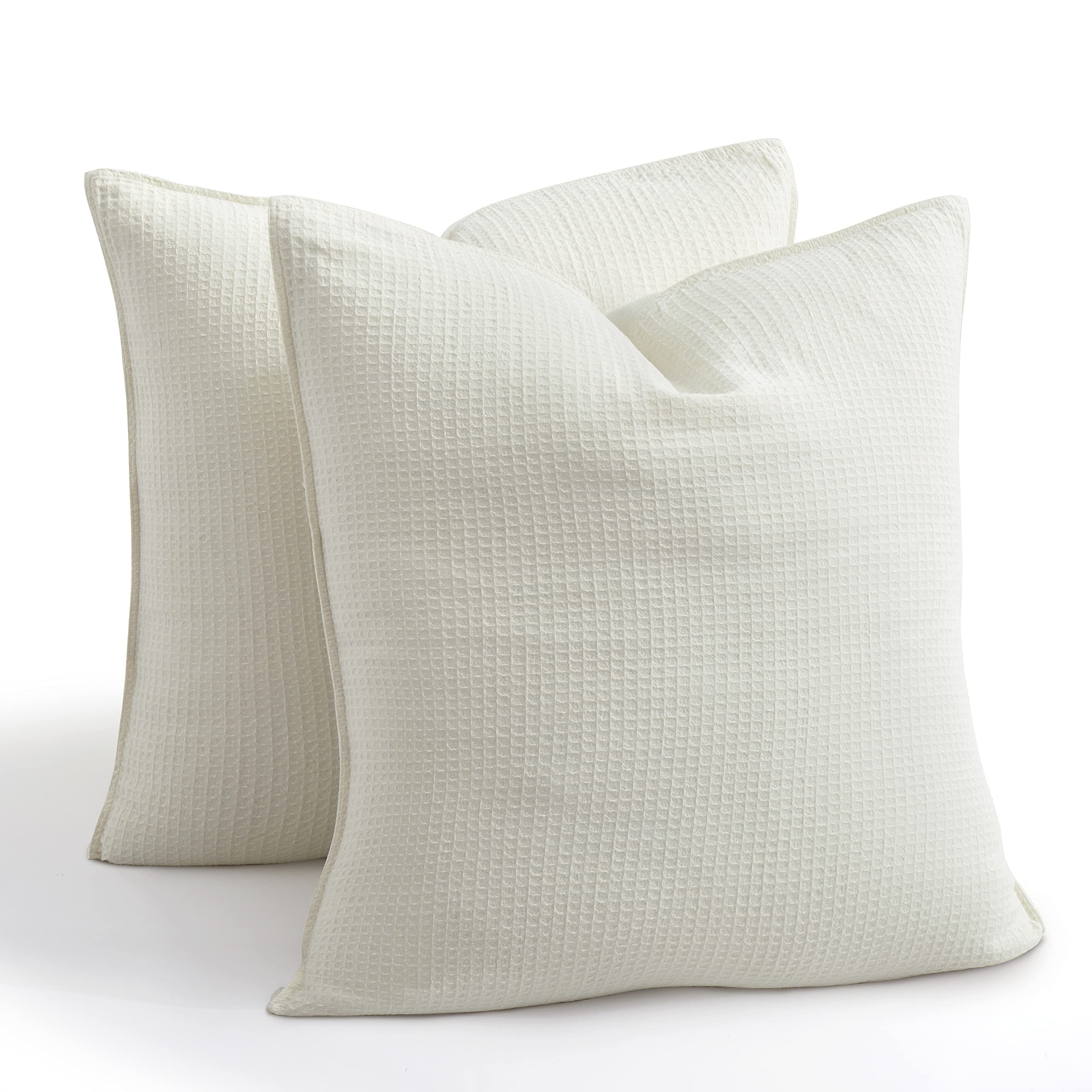 Photo 1 of ATLINIA Linen Cotton Pillow Cases Waffle - Euro Sham 26 x 26 Inch Bed Pillow Protector Cover Set of 2 Farmhouse Cooling Neutral Pillowcase Cream