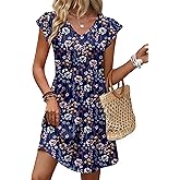 OFEEFAN Summer Dresses for Women Beach Vacation Clothes V Neck Ruffle Sleeve Babydoll Dress Elegant Classy Sundress
