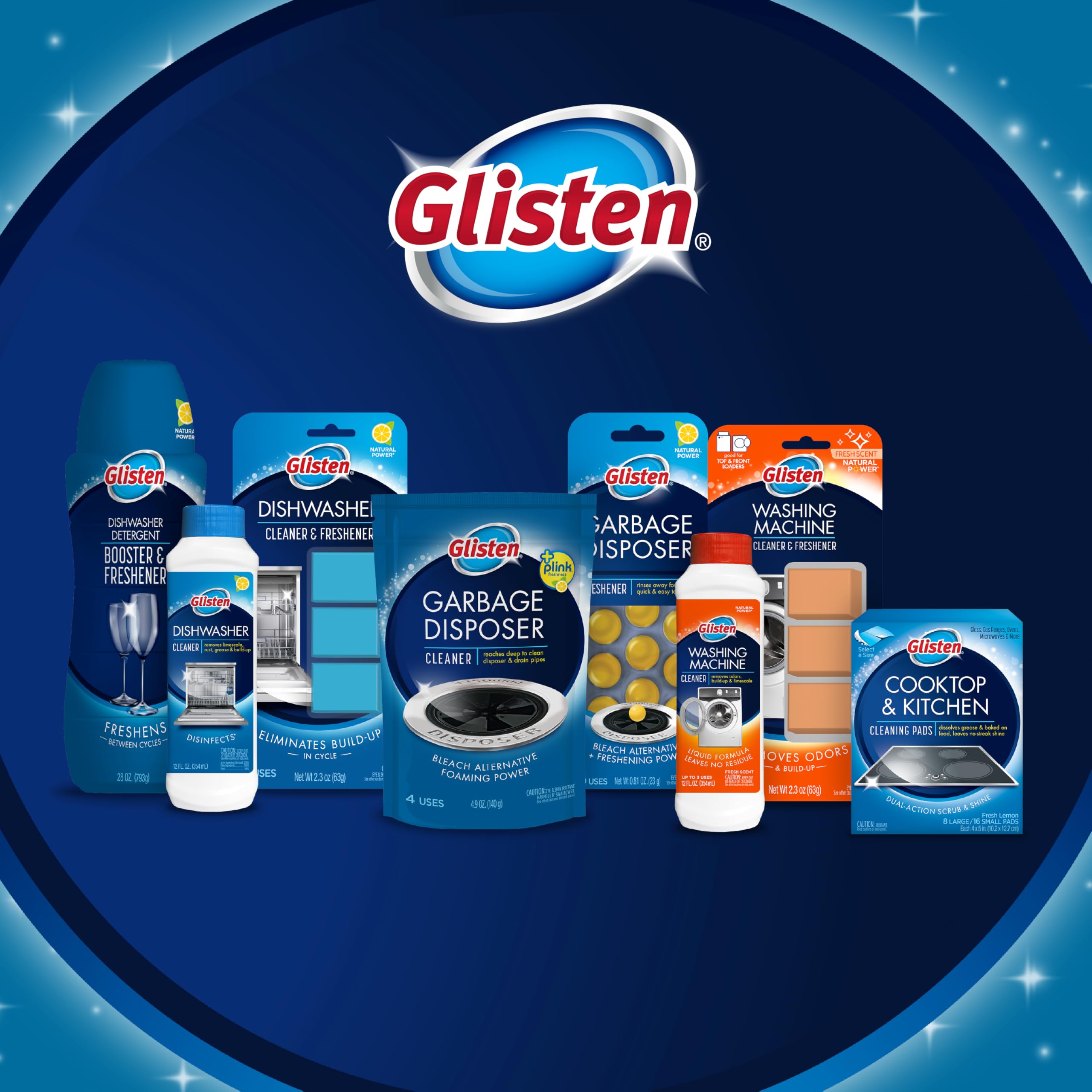 Glisten Garbage Disposer Cleaner and Freshener, Sink Disposal Odor Eliminator with Foaming Action, Lemon Scent, Made in the USA, 4 Packets