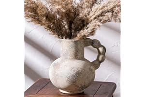 SURE YUESI Antique Flower Ceramic Vase with Handle, Vintage Pitcher Terracotta Vases, Boho Decor Farmhouse Stone Pottery Vases, Rustic Decorative Vase for Home Decor, Table, Living Room, Mantel, Wedding 6.9 Inch