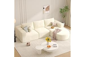 LUXANIMARION Modular Sectional Sofa with L-Shape Chaise,Cloud Sectional Modern Sleeper Couch with Deep Seat,Sponge Compression Sofas No Assembly Required(Beige-Corduroy Fabric) 1PCS
