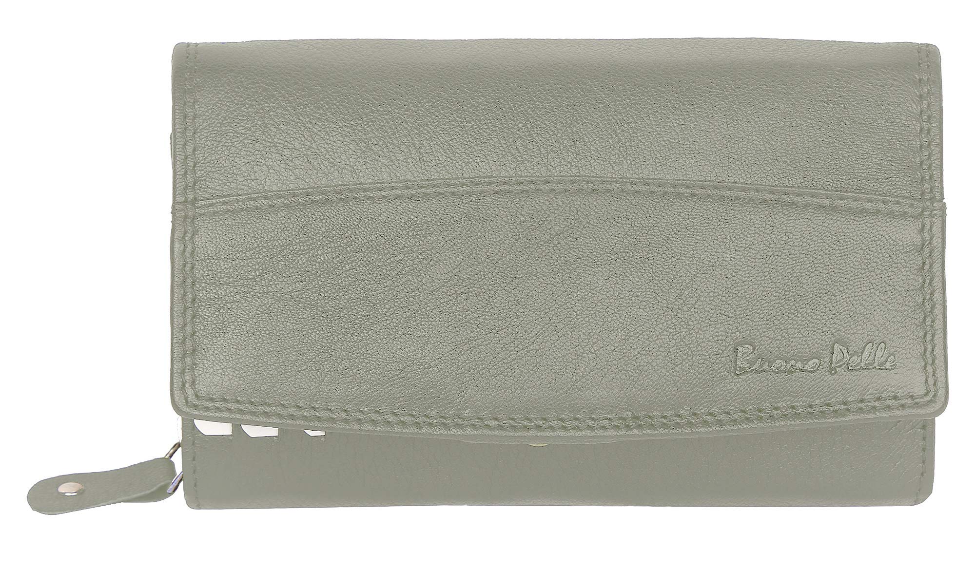 Buono Pelle Ladies RFID Safe Designer Soft Leather Purse Card Women Clutch Wallet with Zip Pocket Gift Boxed