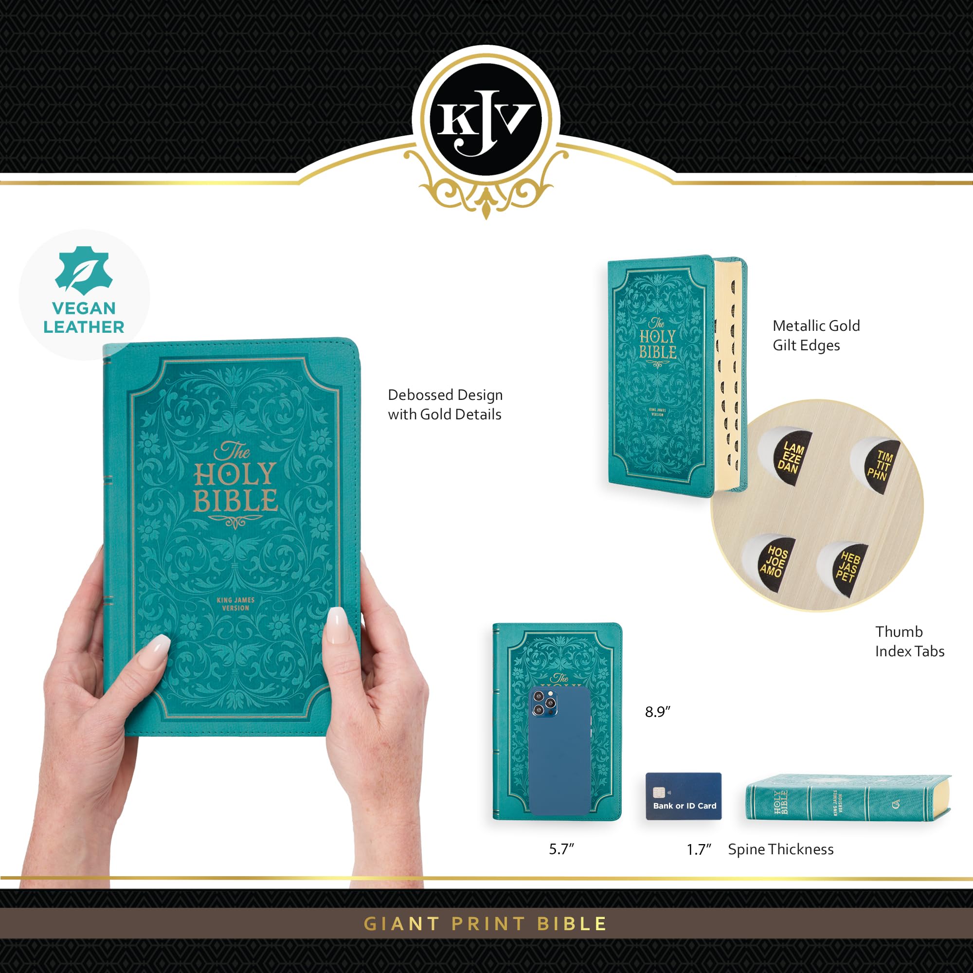KJV Holy Bible, Giant Print Standard Size Faux Leather Red Letter Edition - Thumb Index & Ribbon Marker, King James Version, Teal Floral (KJV Standard GP Editions)