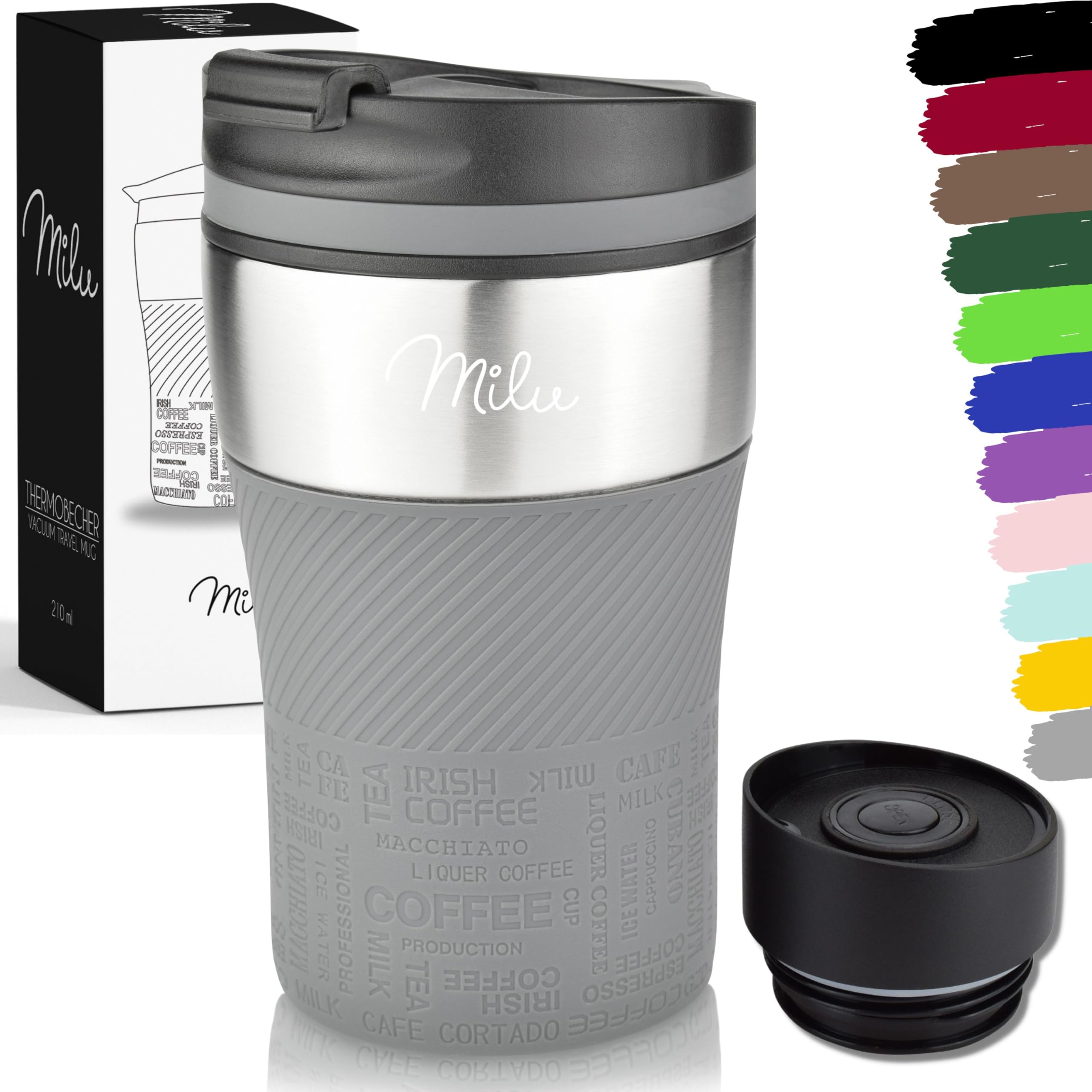 Milu Stainless Steel Vacuum Insulated Travel Coffee Mug 210ml, 100% Leak Proof Tumbler Keeps Cold and Warm, Double Walled Cup, Suitable for Coffee and Tea (Grey)