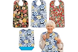 EPOBOB 3 Pack Adult Bibs with Crumb Catcher, Washable and Adjustable Adult Bibs for Women Elderly Seniors, Bibs for Eating