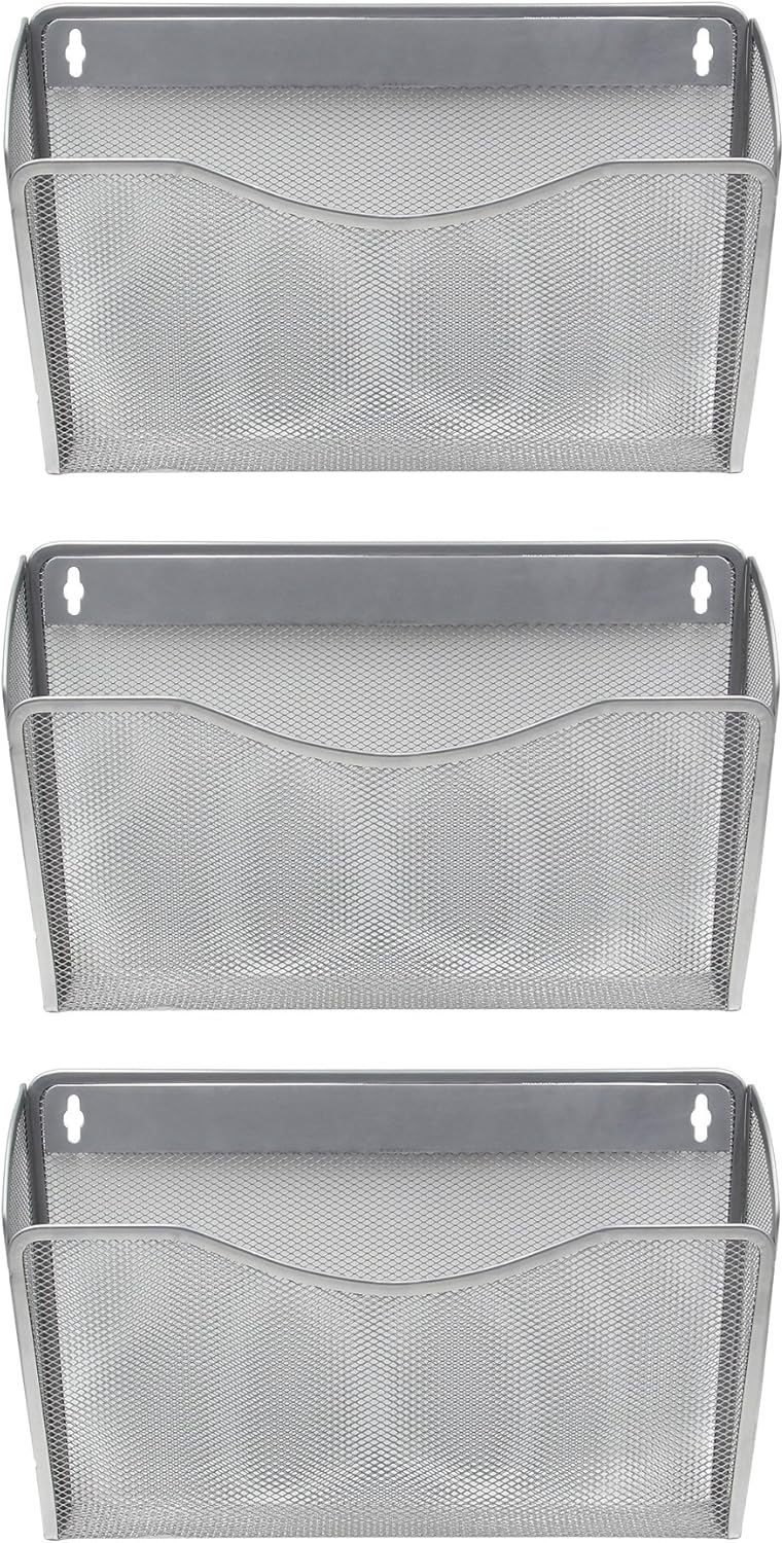 EasyPAG Wall File Holder Hanging Organizer 3 Mesh Collection Single Pocket for Office and Home, Silver : Office Products