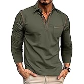 EDITCOZY Long Sleeve Polo Shirts for Men with Pocket Casual Cotton Button Down Collared Golf Shirts