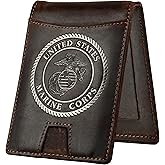 Military Veteran Products USMC Wallet RFID-Blocking Marine Corps Bi-Fold Card Holder | Crazy Horse Leather & Money Clip– Disabled USMC Vet Owned SMALL Business