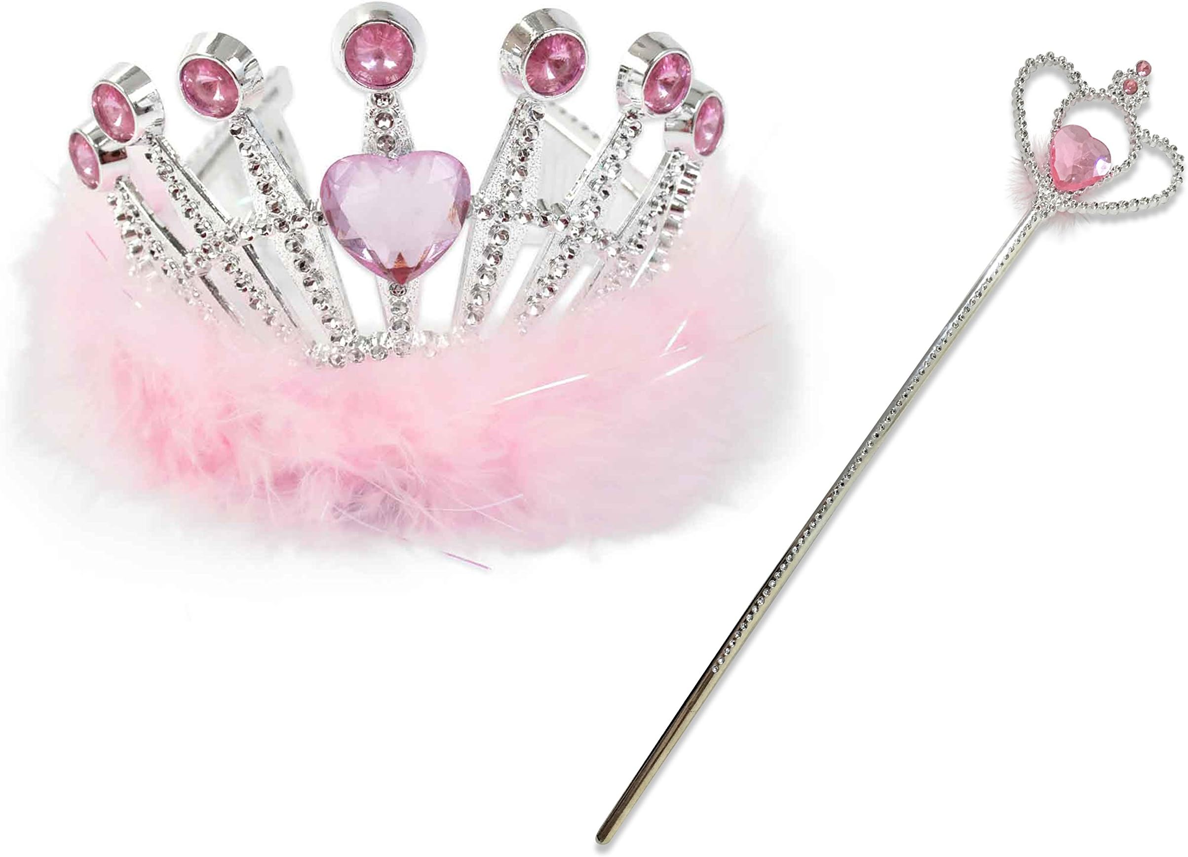 Lucy Locket Princess Crown Jewel Tiara and Wand Fancy Dress Set - Pink Kids Tiara Set (3-7 years)