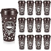 Skybooly 12 Sets Reusable Coffee Cups with Lids 16 oz Reusable Hot Cups Bulk Plastic Tumblers with Lids Travel Coffee Mug for Hot or Cold Drinks, Water (Brown,Classic)