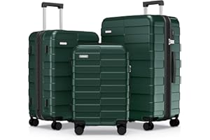 Vipbox Luggage Sets 3 Piece (3-YEARS VIP SERVICE) Hardside Expandable Ultra Durable Polycarbonate Lightweight Carry On Travel Suitcase with TSA Lock Spinner Wheels, Forest Green