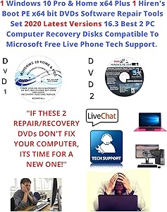 Get 1 Windows 10 Pro & Home Plus 1 Hiren's Boot PE x64 bit DVDs Software Repair Tools Suite 2020 latest version 16.3 Best 2 PC Windows Computer Recovery Disks PC Compatible Free Phone Tech Support.
