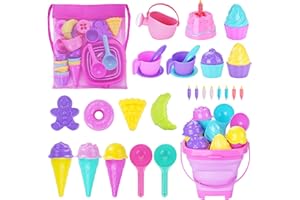 TSDATOWR Ice Cream Beach Toys Sand Toys Set for Kids, Collapsible Sand Bucket and Shovels Set with Mesh Bag, Sand Molds, Watering Can, Sandbox Toys for Kids and Toddlers, Travel Sand Toys for Beach