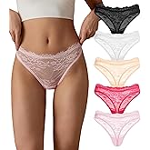 SHARICCA Lace Thongs For Women Sexy Panties seamless Low Waist Underwear Pack