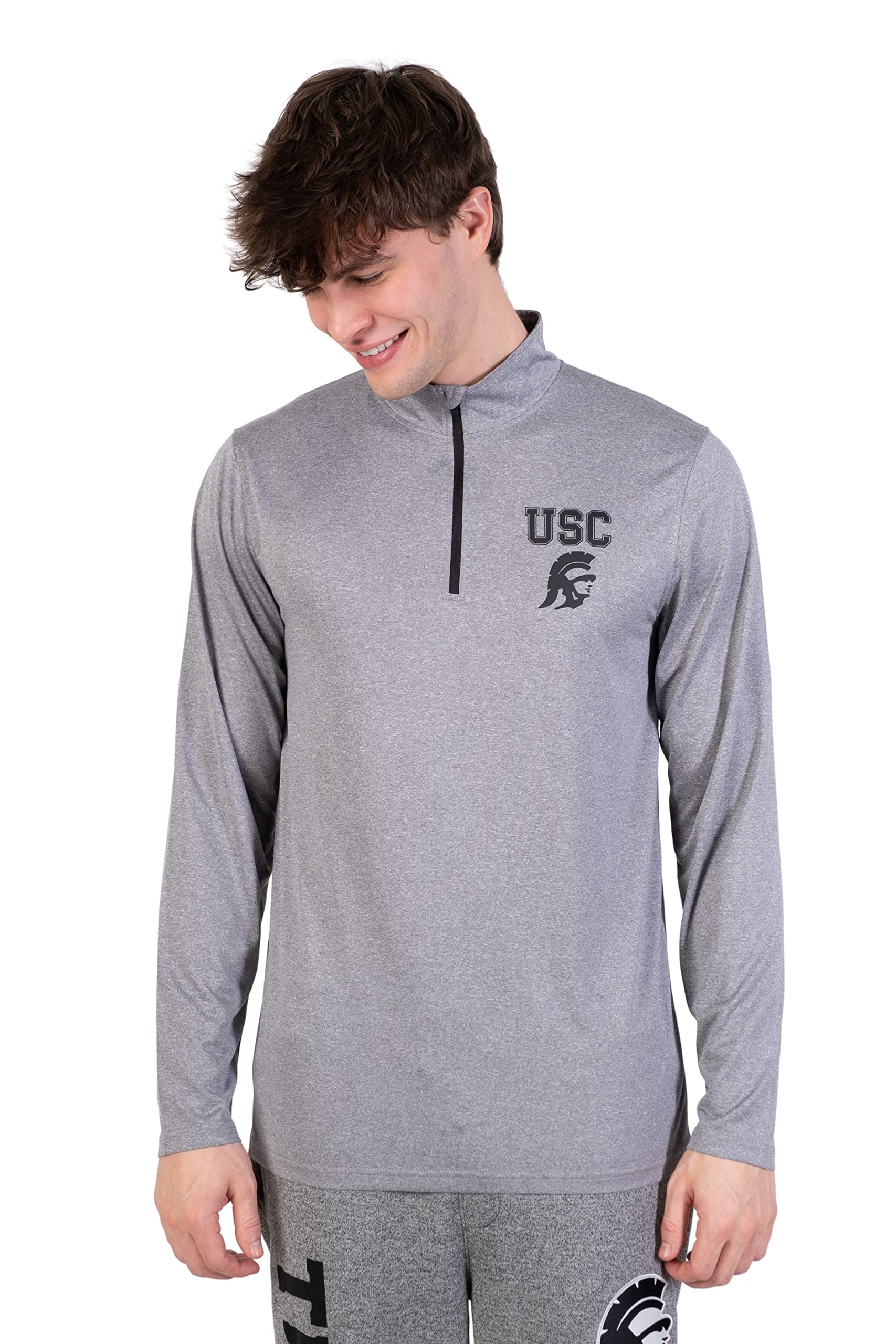 Ultra Game Men's Standard L/S Poly Quarter Zip Tee Heather Gray