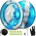HKSOD Unresponsive Yoyo Professional Responsive Yoyo for Kids 8-12 Beginners,Metal Trick Yo yo for Adults, Advanced Players with Yoyo Bearing, 10 Yo-Yo Strings, Case, Glove, Removal Tool - Blue Silver