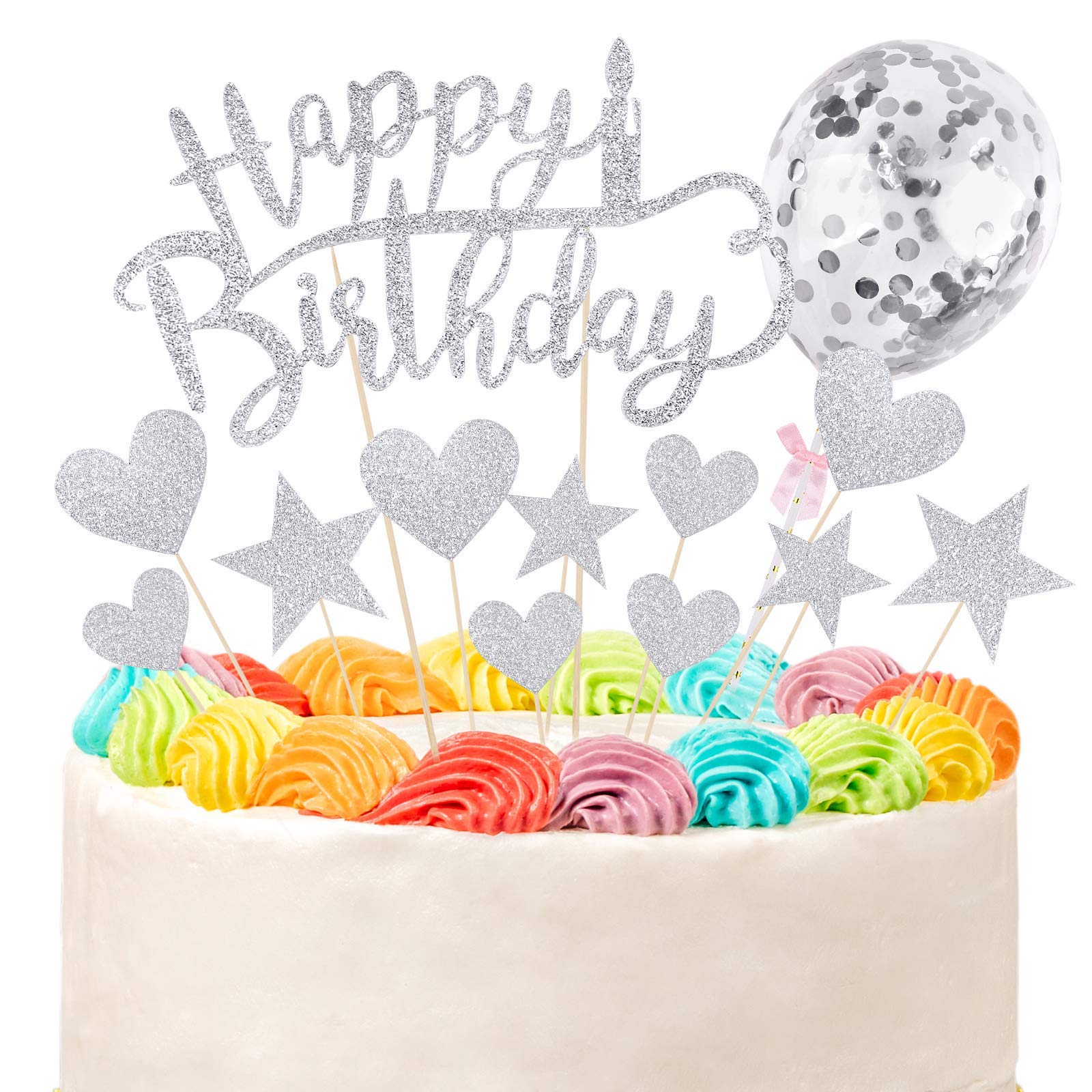 Buy Cooraby 22 Pieces Silver Cake Toppers Happy Birthday Cupcake Topper