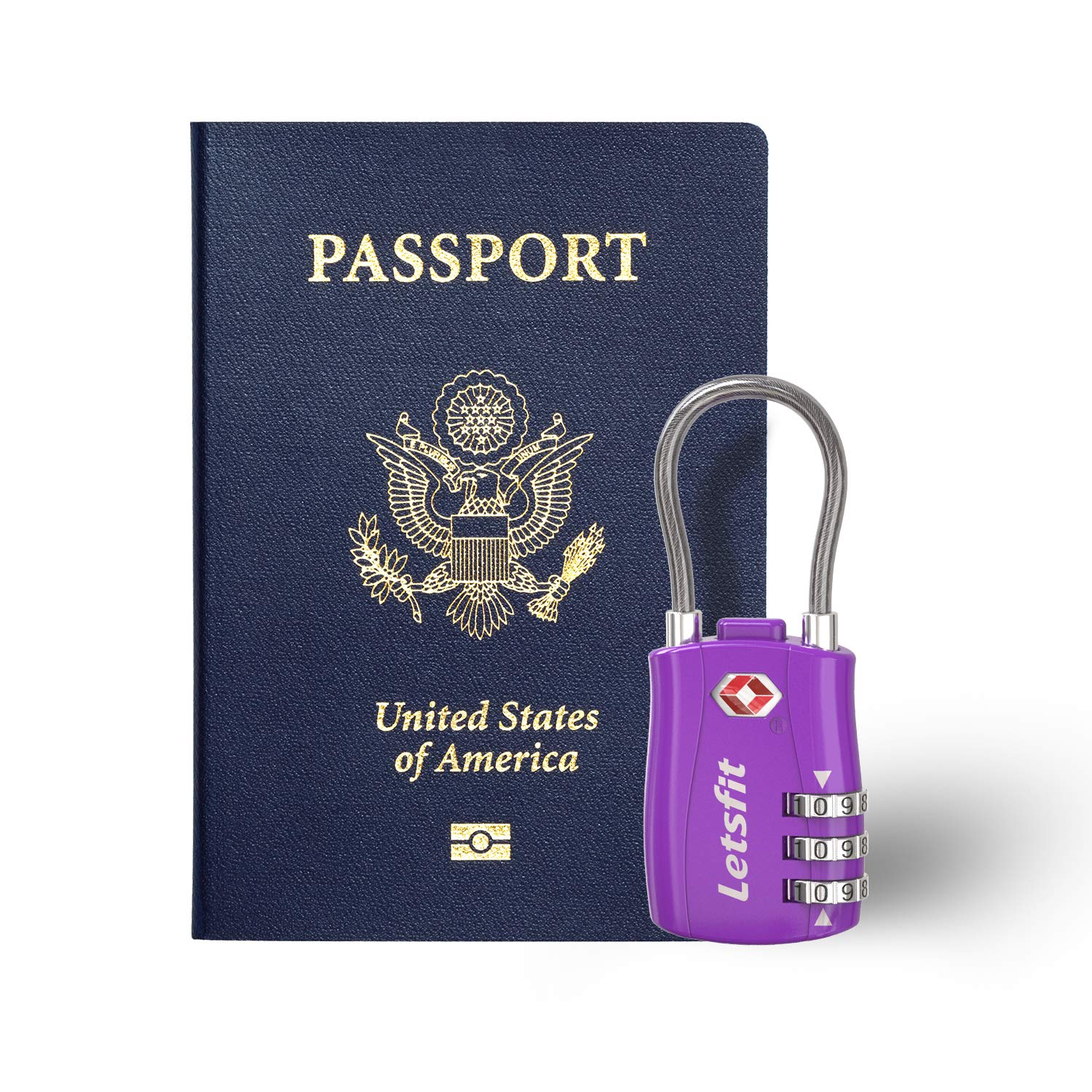 TSA Approved Luggage Locks, Letsfit Travel Combination Cable Luggage Locks, Easy Read Dials, Alloy Body - Ideal for Travel, Lockers, Bags, 4 Pack Purple
