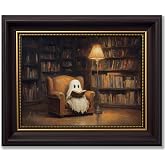 Vbaourut Halloween Ghost Framed Wall Art，Reading Ghost Wall Decor 12x16 In | Halloween Ghost Wall Art,Gothic Ghost Print Artwork, Cute Ghost Painting Picture for Bedroom Living Room Home Decoration