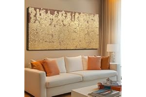 VAYIMDH Modern Canvas Wall Art Wall Decorations for Bedroom Floral Wall Painting 24"x48" Gold Foil Hand Painted Pictures for Kitchen