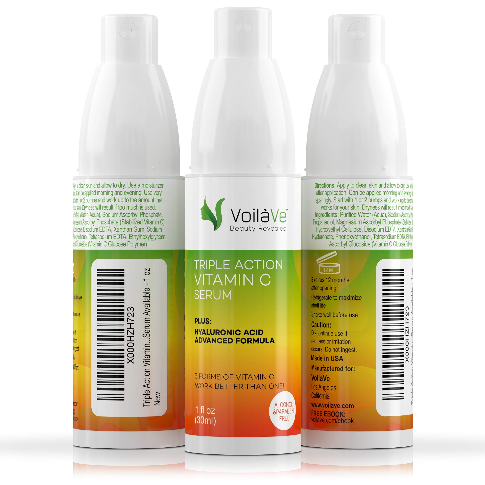 Triple Action Vitamin C Serum for Face with Hyaluronic Acid, 3 Forms of