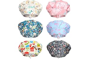 SATINIOR 6 Pieces Bouffant Caps with Buttons Elastic Bouffant Turban, Nursing Surgical Cap Printed Scrub Working Hats(Animal)