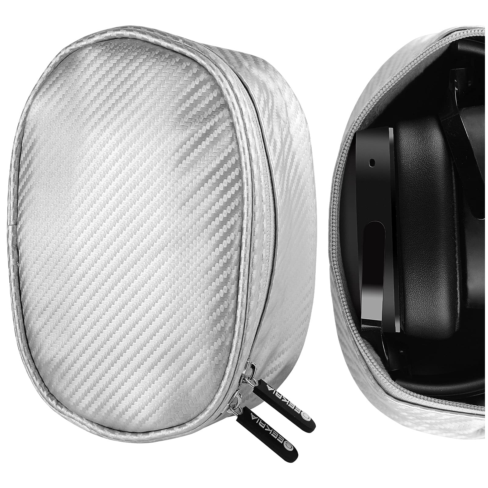 Geekria Headphones Pouch Compatible with JBL Tune 510BT, Skullcandy Crusher ANC 2, Sennheiser PXC 550-II Case, Replacement Protective Travel Carrying Bag with Cable Storage (Silver)