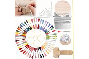 Mini Darning Loom, Mushroom Knit Patch Kit, Knitting Kit for Beginners, Small Weaving Tool w 14 Hooks, 14 Pcs Large Eye Needl