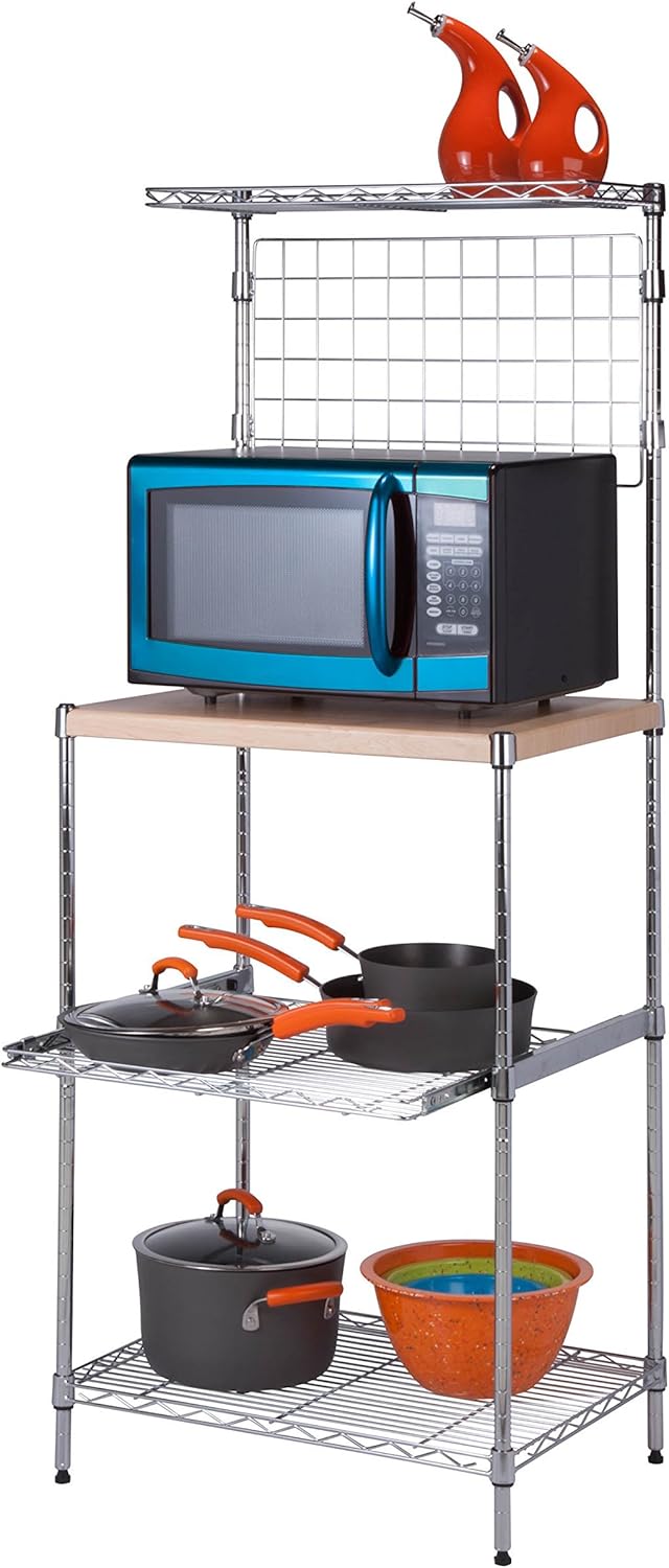 Honey-Can-Do SHF-04347 Microwave Bakers Rack with Adjustable Shelf, Chrome, 17L x 23W x 59H: Home & Kitchen