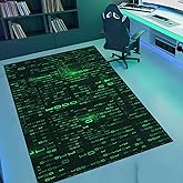 Washable Game Area Rug, Binary Code Design Gaming Programmer Teen Carpet Rug Doormat, Faux Wool Non-Slip Low-Pile Floor Carpet for Computer Bedroom Indoor Front Entrance Living Room Office (70