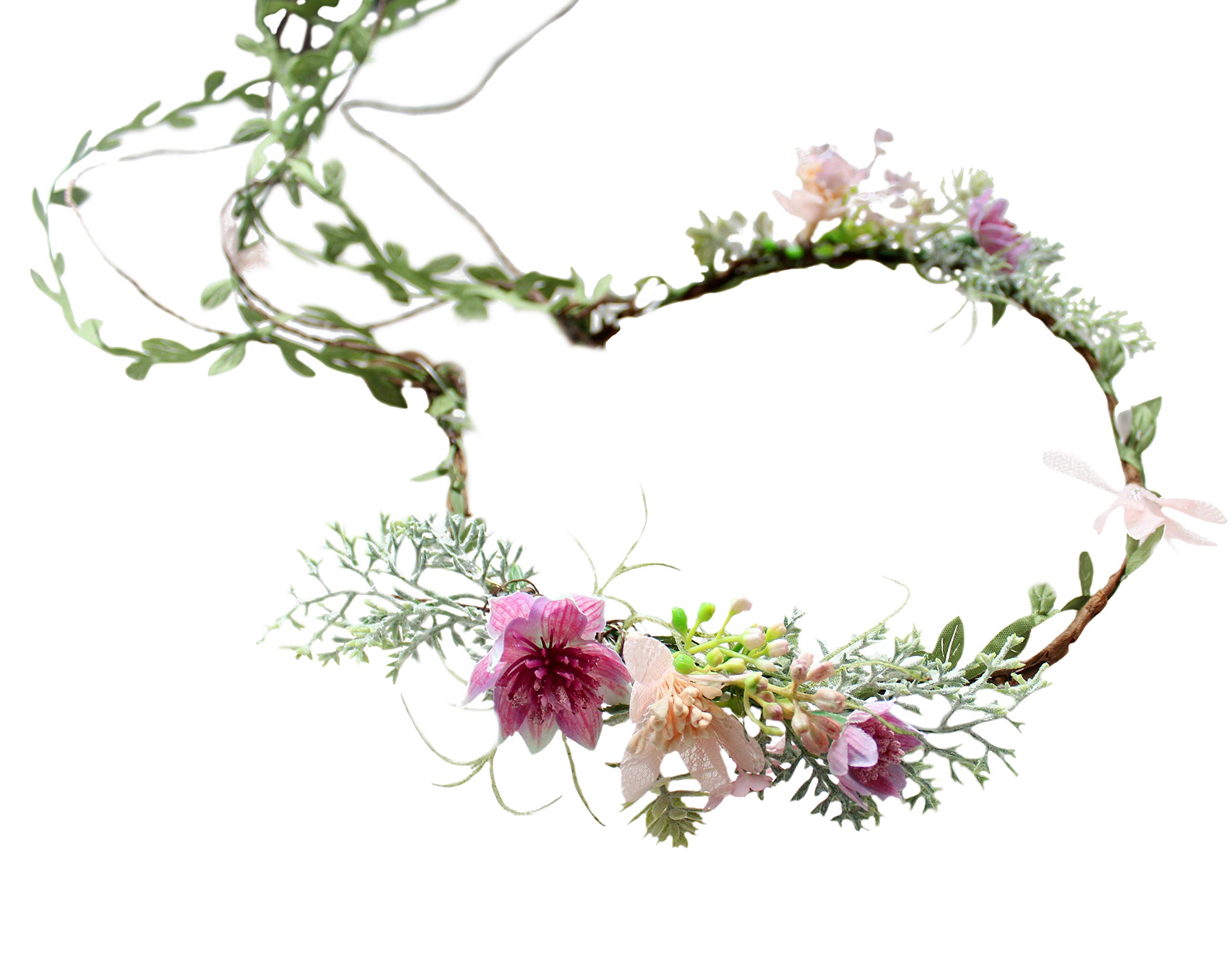 Brikuinr Floral Wreath Headband Flower Wreath Crown Hair Wreath Hair Garland Flower Halo Floral Headpiece Boho with Ribbon Wedding Party Festival Rosy