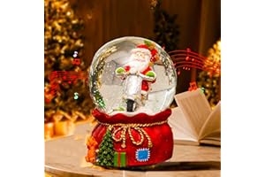 DUSVALLY Christmas Snow Globe, 100 mm Glitter Music Water Snowball, Snowman, Santa Claus, Holiday Glitter Globe for Xmas Home Decoration Holiday Party Gifts(Santa)