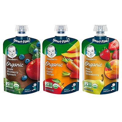 Gerber Organic 2nd Foods, Fruit &amp; Veggie Variety Pack Pureed Baby Food, 3.5 Ounce Pouch, 18 Count (Packaging May Vary)