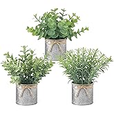 Mkono Mini Fake Plants in Farmhouse Galvanized Metal Pots 3 Pack Small Potted Artificial Plant Eucalyptus for Laundry Room Bathroom Shelf Table Decor