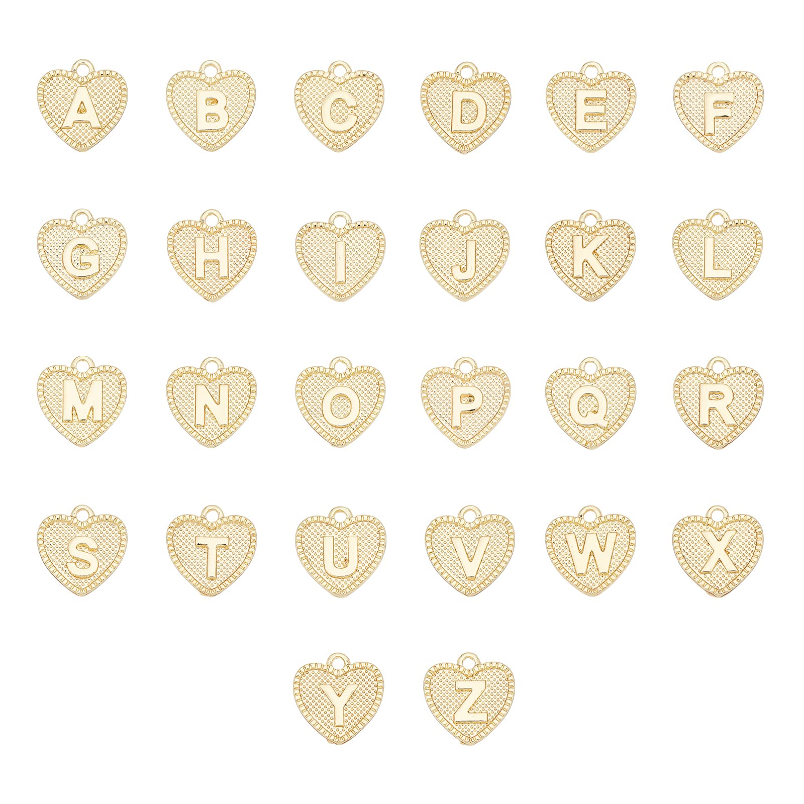 UNICRAFTALE 26pcs Alloy Alphabet Metal Charms Golden Heart with Alphabet Pendants Letter A~Z Charms 2mm Hole Pendant for Necklace Bracelets Jewelry Making, 16x15x2mm