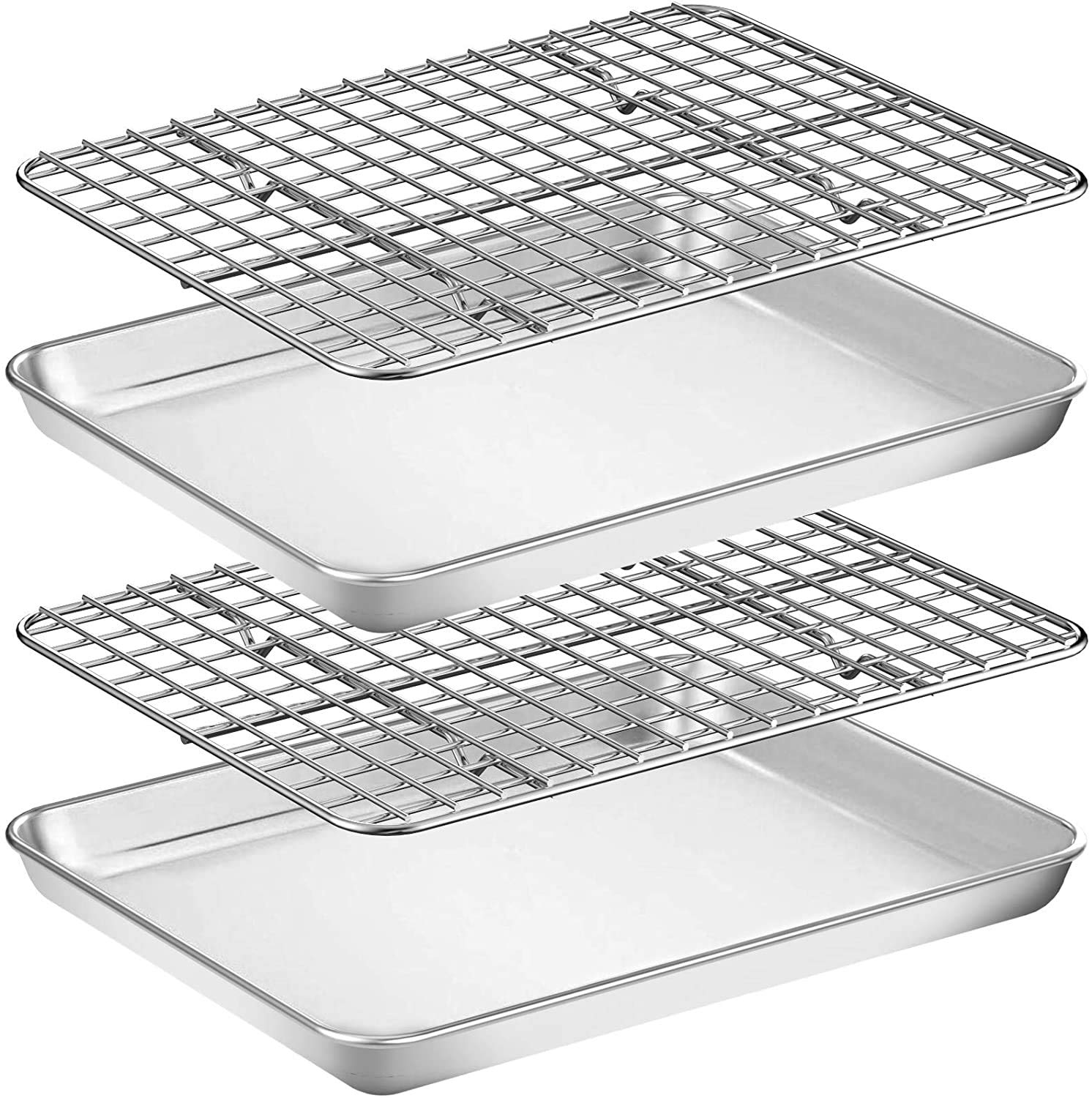 Baking Sheet & Rack [2 Sheet + 2 Rack], Stainless Steel Cookie Pan with Cooling Rack, Checkered Baking Sheet, Oven Safe Baking, Non Toxic, Heavy Duty, Easy Clean (10 x 8 x 1 inch)