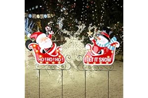 FOGEIN Solar Christmas Decorations, 9 Bulbs Outdoor Christmas Decorations 2024, Santa Claus Outdoor Christmas Decor with Led Lights for Porch, Christmas Landscape Lights for Garden(2 Pack)