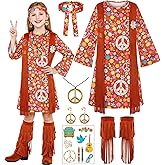 Gorkonpy Hippie Costume for Girls Kids 70s 60s Costume Outfits Halloween Party Dress Up