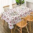 JUCFHY Vinyl Tablecloth with Flannel Backing,Rectangle Plastic Waterproof Oil-Proof Tablecloth,Table Cloth for Camping Picnic Party Dining,PVC Table Cover(Red Rose,58 x 104 Inch)