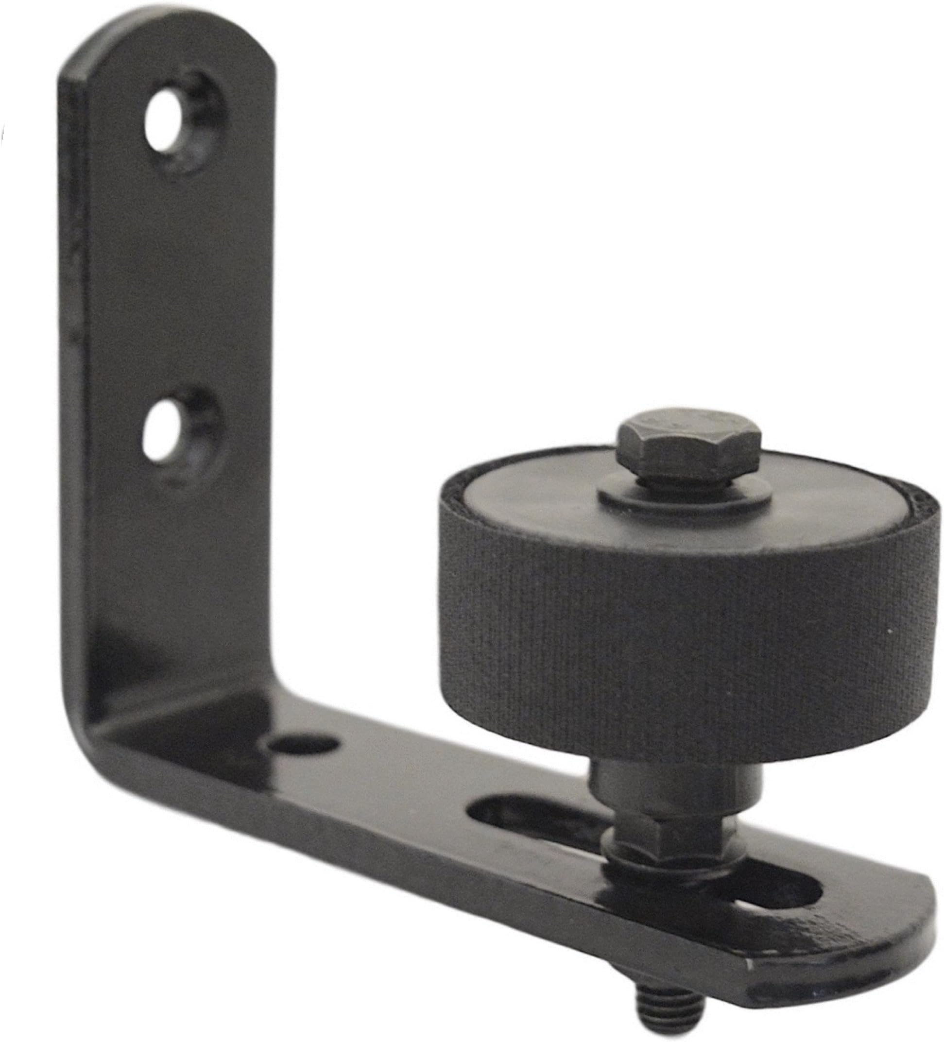 Adjustable Barn Door Stay Roller Floor Guide - Black Powder Coated Steel Bracket Channel Wall Mount - Universal Fit Sliding Barn Door Bottom Guide Quiet Not Abrasive Padded Roller Guide Protection