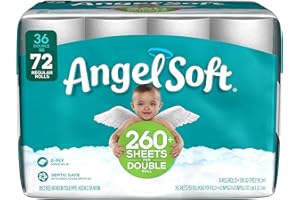 SISMART Angel Soft White 2-Ply Septic Safe Toilet Paper Tissue, 36 Double Rolls, 72 Regular Rolls, 260 Plus Sheets Per Double Roll
