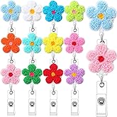 Wavwavw 12 Pcs Pastel Flower Badge Reel Retractable Back to School Badge Reel Cute Felt Holder with Alligator Clip Nursing Name ID Accessories for Nurse Worker Teacher Student Supply Party Gift