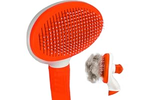 Cat Brush & Dog Brush for Shedding and Grooming, Self-Cleaning Slicker Brush & Comb, Deshedding & Detangling Tool, Works on A